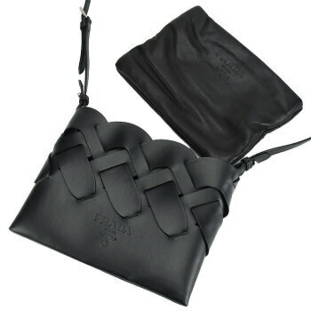 Prada Nero Crossbody Braided Pochette Leather Bag Black Shoulder - Picture 5 of 6
